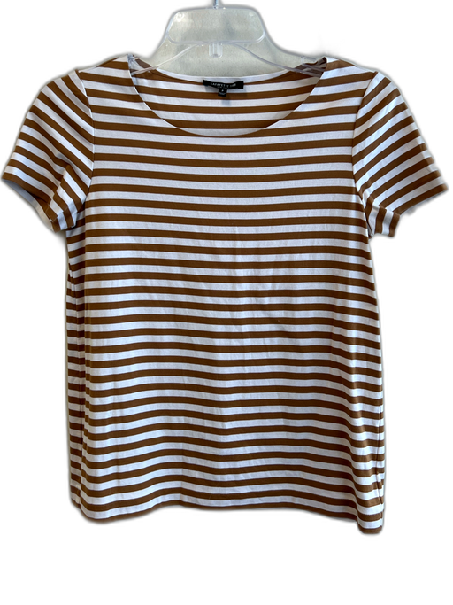 Lafayette 148 Size P Brown & White Cotton Blend Striped Short Sleeve Top Brown & White / P