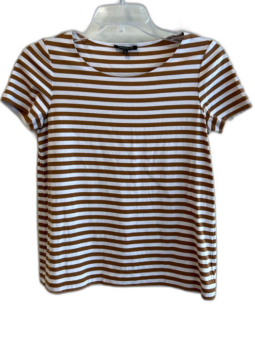 Lafayette 148 Size P Brown & White Cotton Blend Striped Short Sleeve Top Brown & White / P