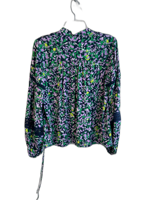 Diane Von Furstenberg Size Small Navy & Purple Viscose Long Sleeve Floral Top Navy & Purple / Small