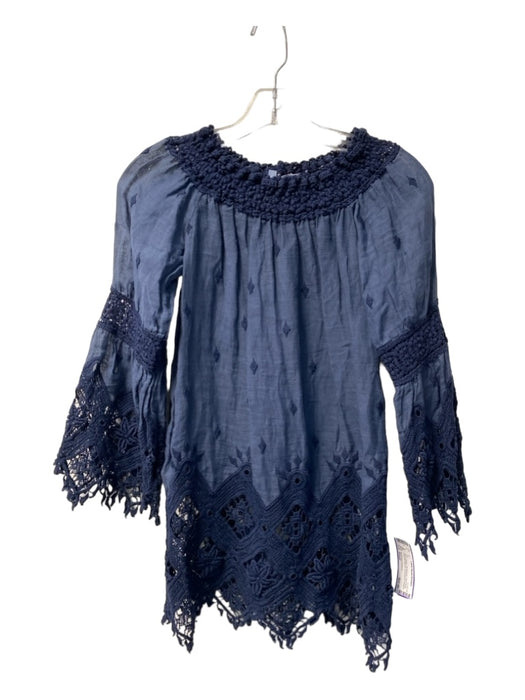 Temptation Positano Size Small Navy Ramie Off Shoulder Semi Sheer Top Navy / Small