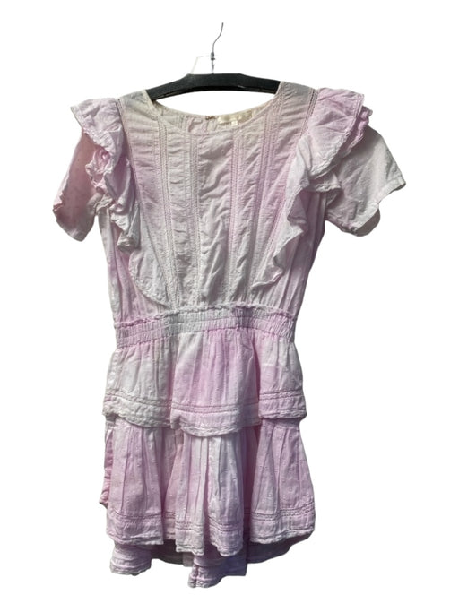 Love Shack Fancy Size Small Pink & Cream Cotton Short Sleeve Ruffle Detail Dress Pink & Cream / Small