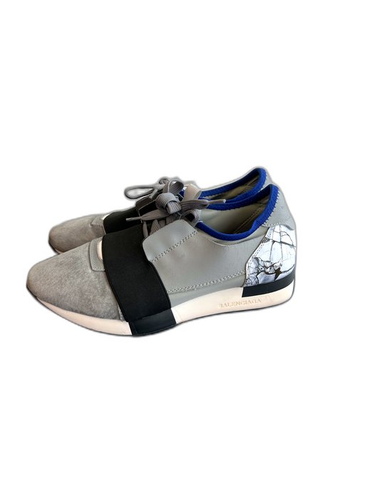 Balenciaga Shoe Size 37 Grey Leather Almond Toe Suede Detail Lace Up Shoes Grey / 37
