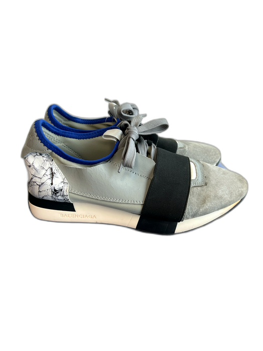 Balenciaga Shoe Size 37 Grey Leather Almond Toe Suede Detail Lace Up Shoes Grey / 37