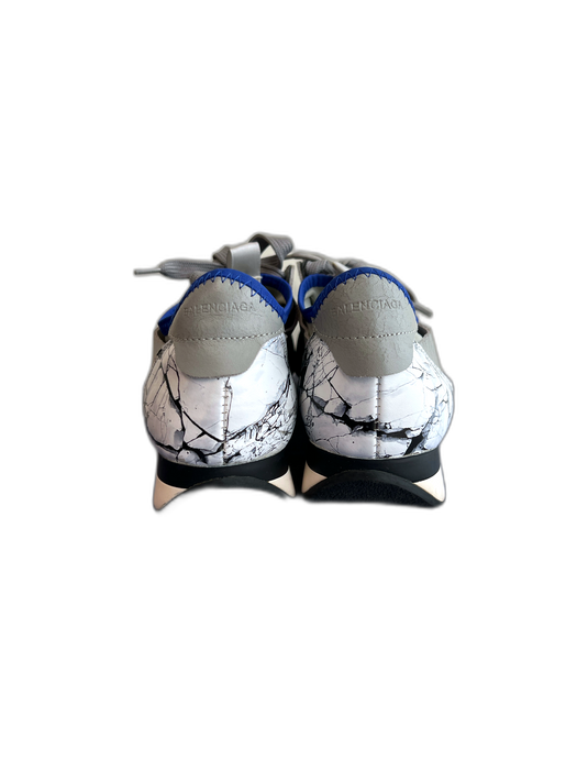 Balenciaga Shoe Size 37 Grey Leather Almond Toe Suede Detail Lace Up Shoes Grey / 37
