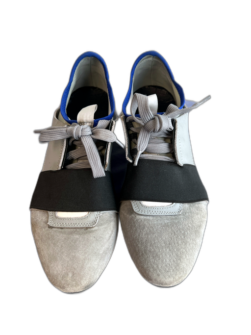 Balenciaga Shoe Size 37 Grey Leather Almond Toe Suede Detail Lace Up Shoes Grey / 37