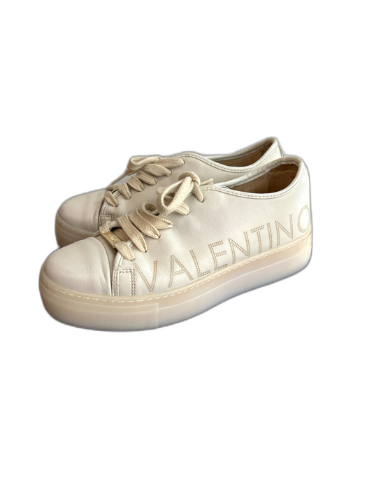 Valentino Shoe Size 6.5 Ivory Leather Round Toe lace up Low Top Platform Shoes Ivory / 6.5