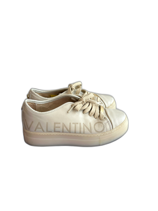 Valentino Shoe Size 6.5 Ivory Leather Round Toe lace up Low Top Platform Shoes Ivory / 6.5