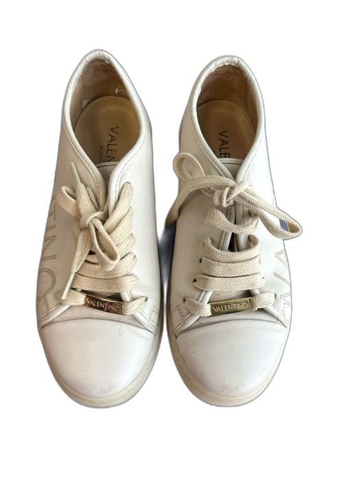 Valentino Shoe Size 6.5 Ivory Leather Round Toe lace up Low Top Platform Shoes Ivory / 6.5