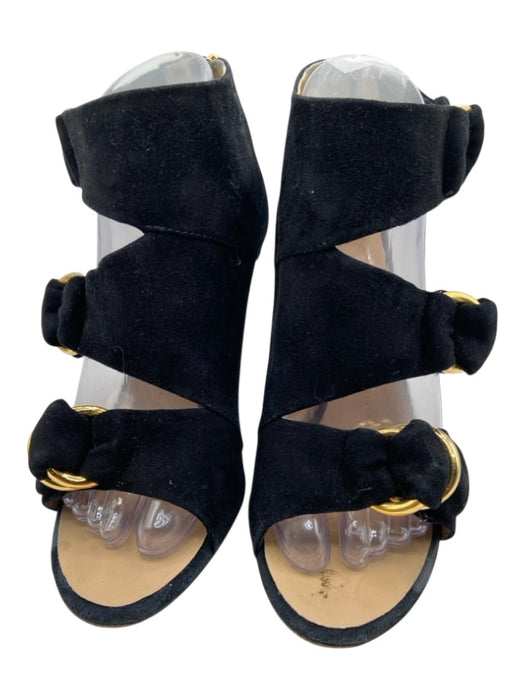 Giuseppe Zanotti Design Shoe Size 38.5 Black Leather Suede Triple Buckle Sandals Black / 38.5