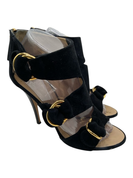Giuseppe Zanotti Design Shoe Size 38.5 Black Leather Suede Triple Buckle Sandals Black / 38.5