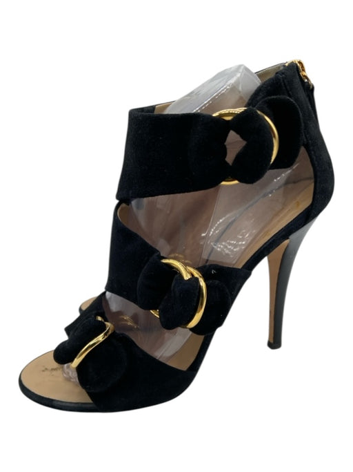 Giuseppe Zanotti Design Shoe Size 38.5 Black Leather Suede Triple Buckle Sandals Black / 38.5