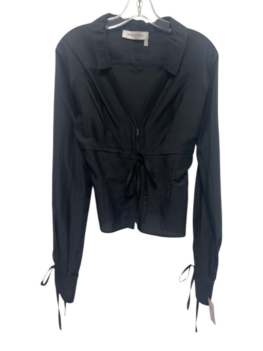 Yves Saint Laurent Rive Gauche Size 38 Black Cotton & Silk Tie Detail Top Black / 38