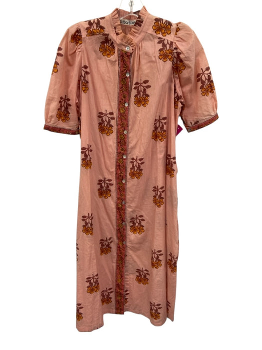 Alix of Bohemia Size XS Pink & Orange Cotton Floral 1/2 Sleeve Tie Waist Dress Pink & Orange / XS