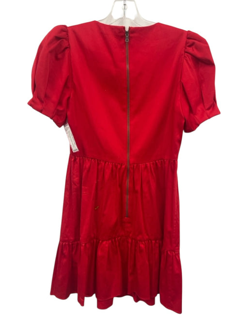 Alice + Olivia Size 4 Red Cotton Blend Short Puff Sleeve Gathered Waist Dress Red / 4