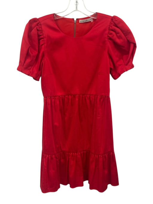 Alice + Olivia Size 4 Red Cotton Blend Short Puff Sleeve Gathered Waist Dress Red / 4