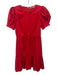 Alice + Olivia Size 4 Red Cotton Blend Short Puff Sleeve Gathered Waist Dress Red / 4