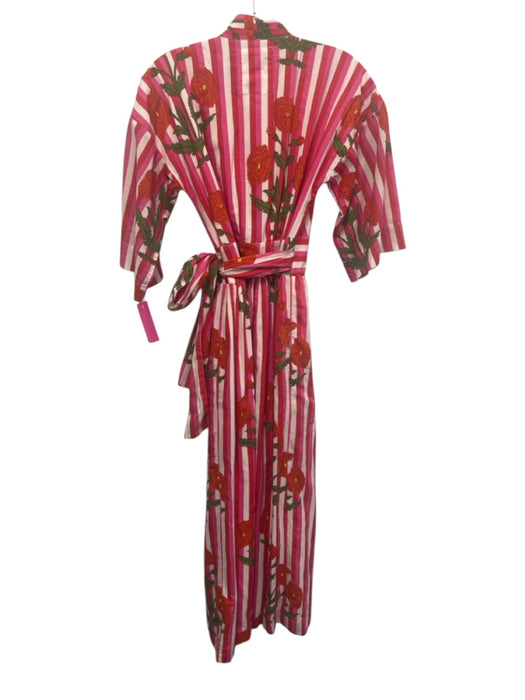 Maison Marigold Size S White, Pink & Red Cotton Striped Floral Wrap Dress White, Pink & Red / S