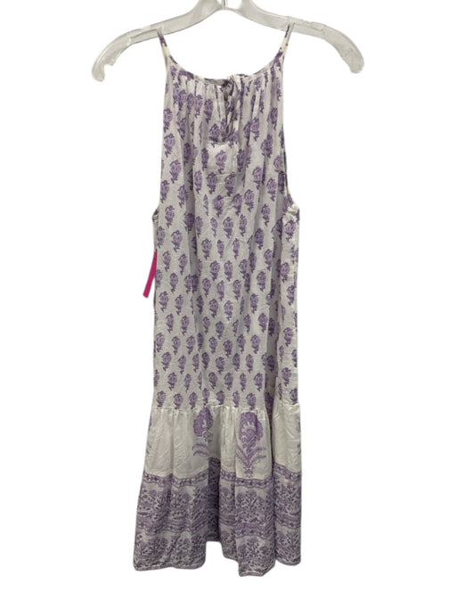 ISLAPAYAL Size S White & Purple Cotton Floral Blocked Print Sleeveless Dress White & Purple / S