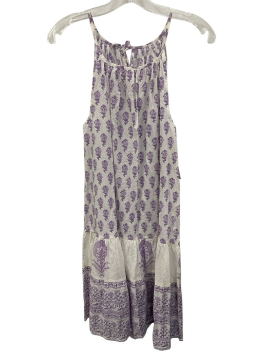 ISLAPAYAL Size S White & Purple Cotton Floral Blocked Print Sleeveless Dress White & Purple / S