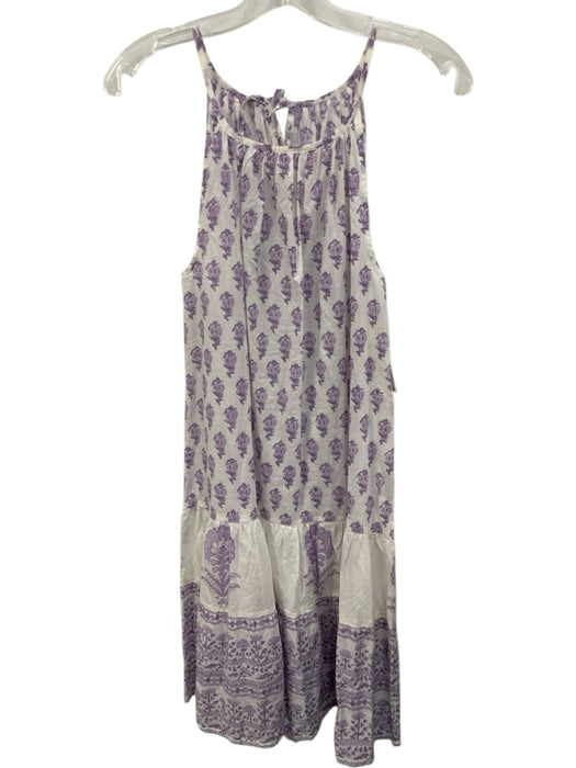 ISLAPAYAL Size S White & Purple Cotton Floral Blocked Print Sleeveless Dress White & Purple / S