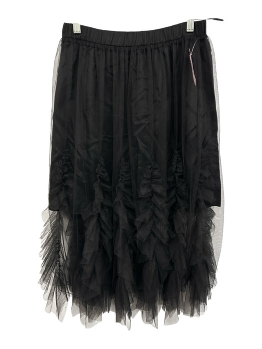 Rabens Saloner Size XS Black Polyester Elastic Waistband Mesh Overlay Midi Skirt Black / XS