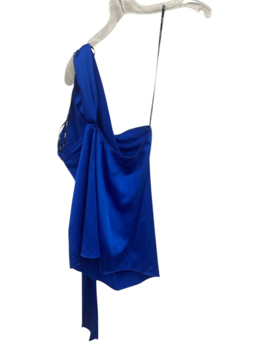 SER.O.YA Size S Blue Silk Blend Satin One Shoulder Tie Detail Mini Dress Blue / S