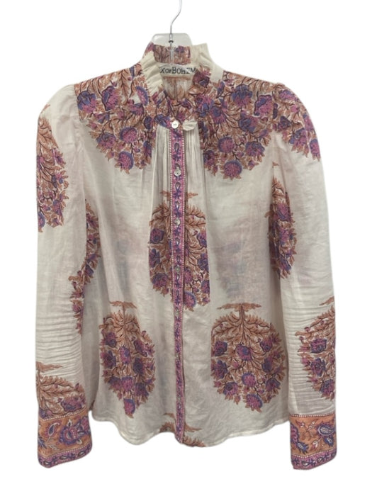 Alix of Bohemia Size XS White, Purple & Pink Cotton Floral Long Sleeve Top White, Purple & Pink / XS