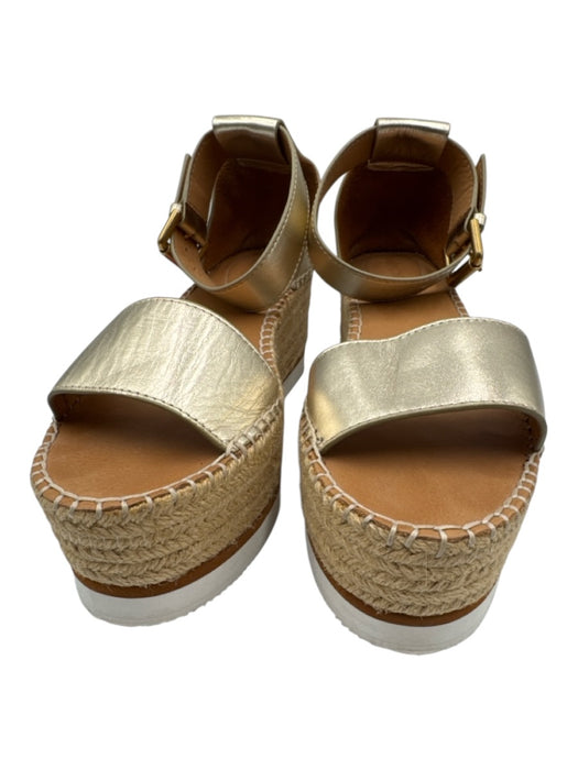 See By Chloe Shoe Size 40 Gold & Beige Leather Upper Metallic Wedge Sandals Gold & Beige / 40