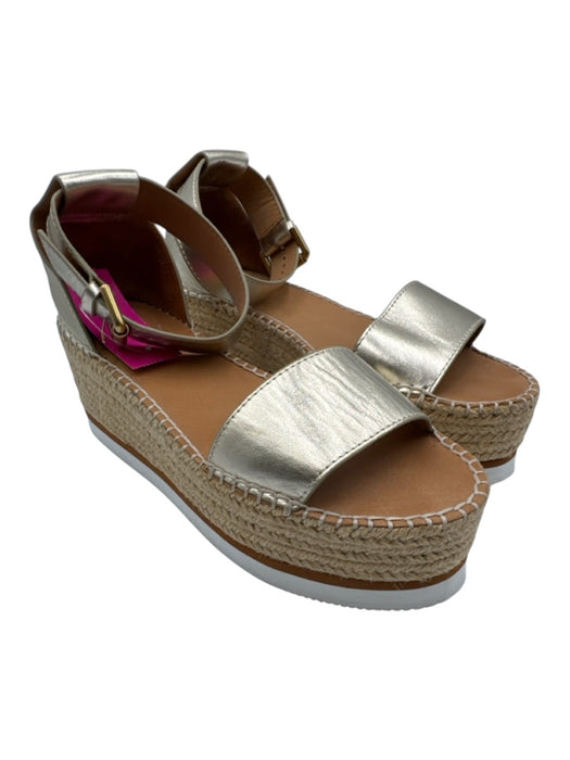 See By Chloe Shoe Size 40 Gold & Beige Leather Upper Metallic Wedge Sandals Gold & Beige / 40