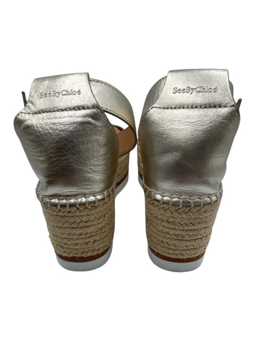 See By Chloe Shoe Size 40 Gold & Beige Leather Upper Metallic Wedge Sandals Gold & Beige / 40
