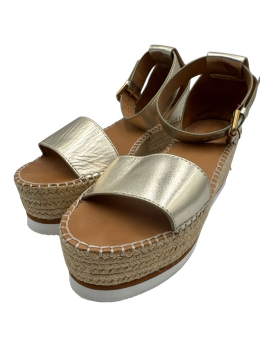 See By Chloe Shoe Size 40 Gold & Beige Leather Upper Metallic Wedge Sandals Gold & Beige / 40