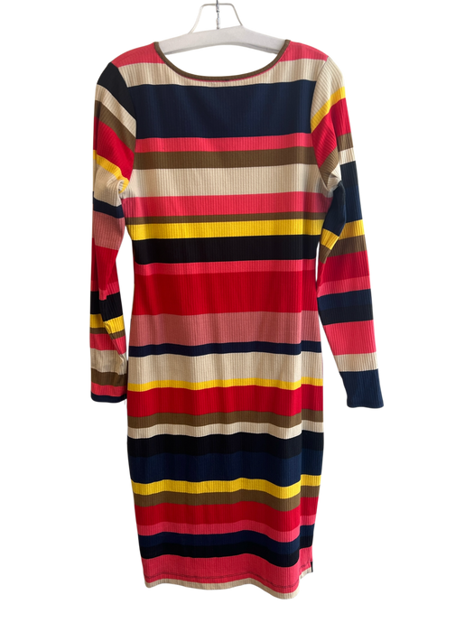 Tracey Reese Size Large Multi Cotton Blend Wide Stripes Wide Neck Ribbed Dress Multi / Large
