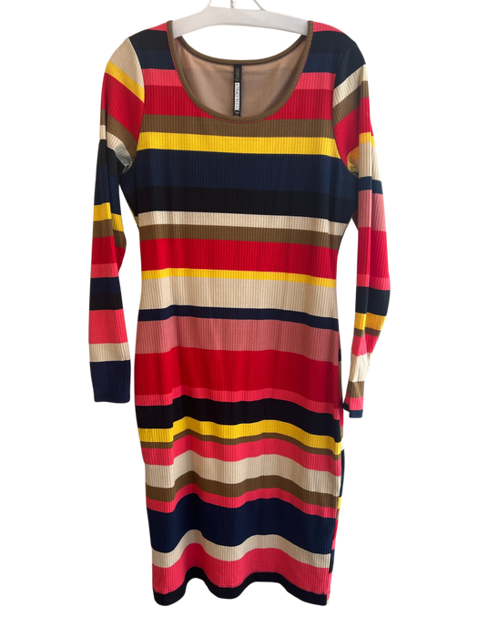 Tracey Reese Size Large Multi Cotton Blend Wide Stripes Wide Neck Ribbed Dress Multi / Large