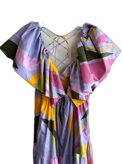 La Ligne Size Large Multi Cotton Tiered Maxi Geometric Print Dress Multi / Large