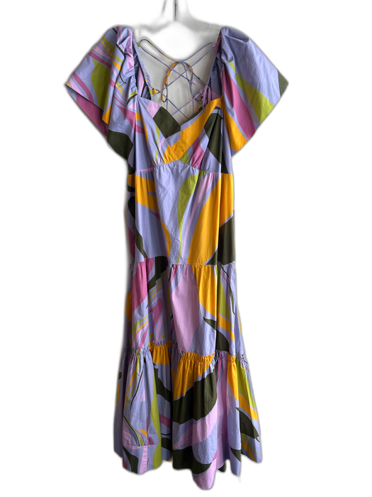 La Ligne Size Large Multi Cotton Tiered Maxi Geometric Print Dress Multi / Large