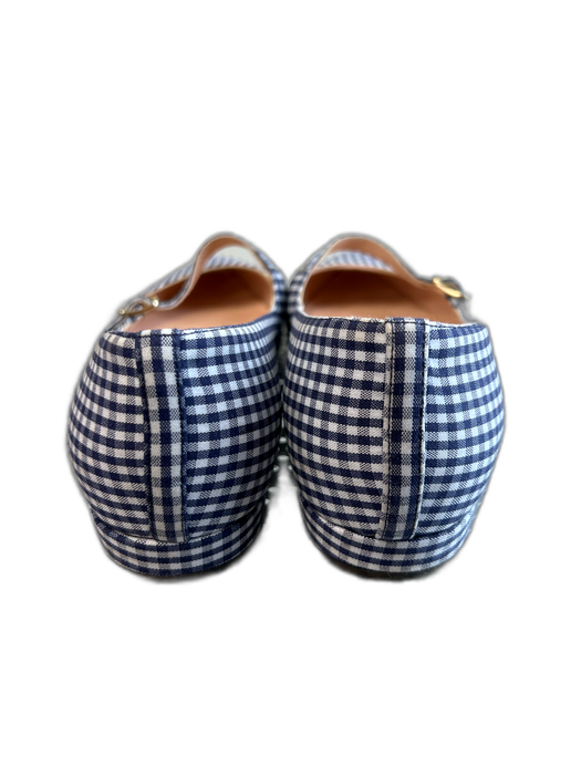 J Crew Shoe Size 6.5 Blue & White Fabric Pointed Single Strap Checked Flat Shoes Blue & White / 6.5