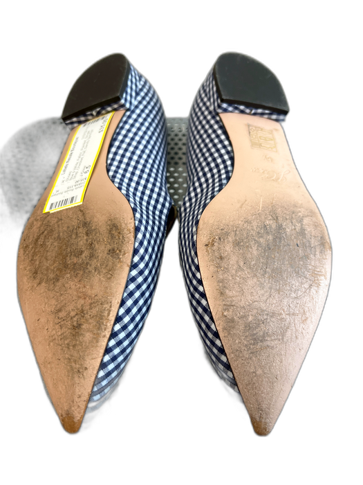 J Crew Shoe Size 6.5 Blue & White Fabric Pointed Single Strap Checked Flat Shoes Blue & White / 6.5