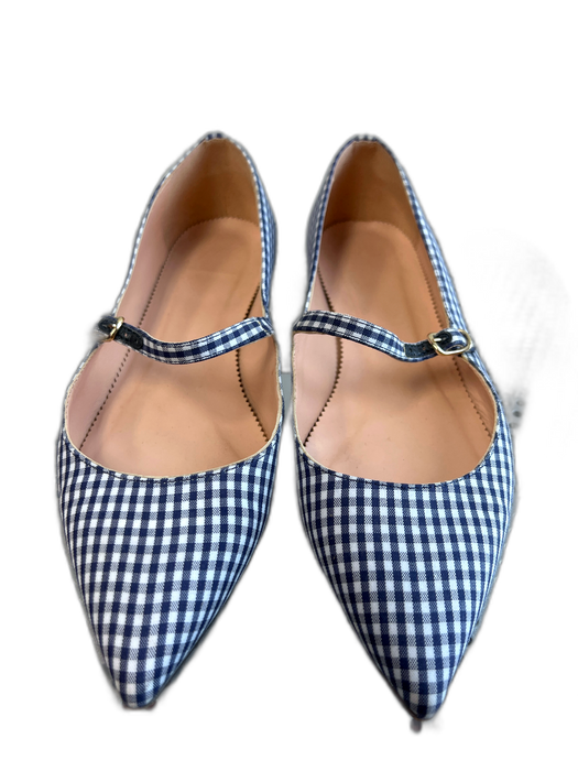 J Crew Shoe Size 6.5 Blue & White Fabric Pointed Single Strap Checked Flat Shoes Blue & White / 6.5