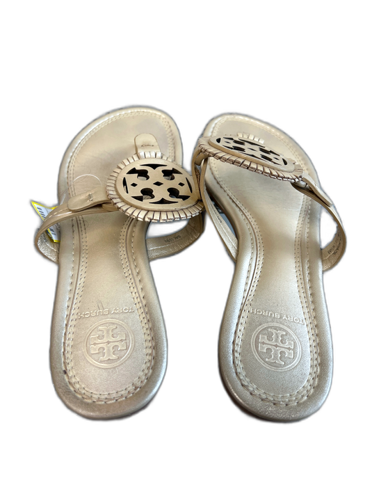 Tory Burch Shoe Size 6.5 Gold Leather Logo Thong Flat Sandal Shoes Gold / 6.5