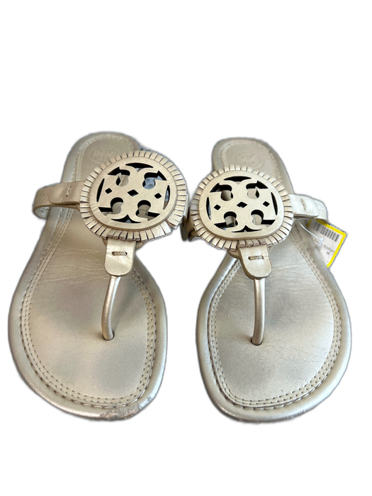 Tory Burch Shoe Size 6.5 Gold Leather Logo Thong Flat Sandal Shoes Gold / 6.5