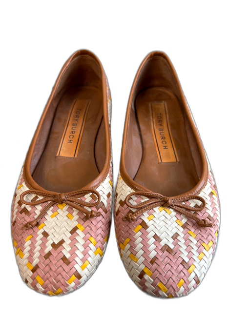 Tory Burch Shoe Size 6 Tan, Brown & Yellow Leather Round Toe Bow Detail Shoes Tan, Brown & Yellow / 6