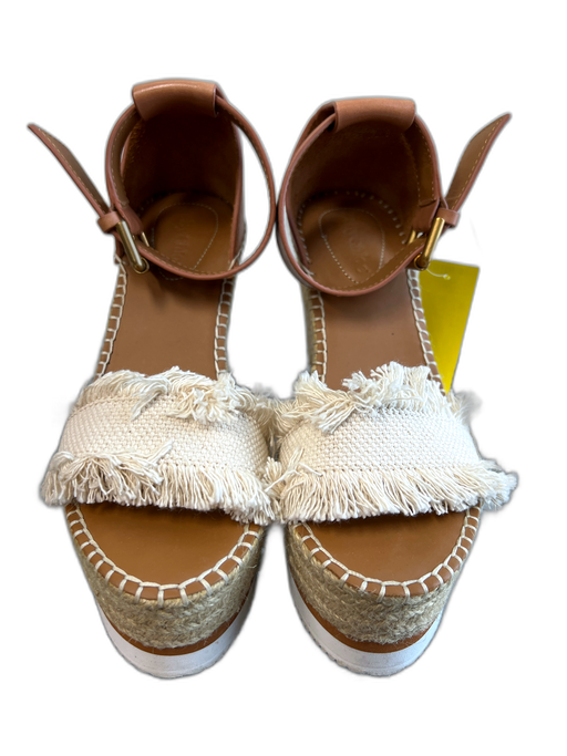 See By Chloe Shoe Size 36 Beige & Tan Leather & Fabric Wedge Platform Shoes Beige & Tan / 36