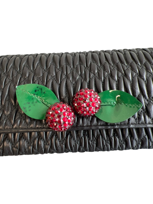 Miu Miu Black & Red Leather Square Quilted cherry detail Cross Body & wallet Bag Black & Red / S