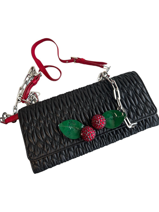 Miu Miu Black & Red Leather Square Quilted cherry detail Cross Body & wallet Bag Black & Red / S