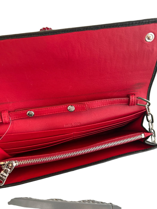 Miu Miu Black & Red Leather Square Quilted cherry detail Cross Body & wallet Bag Black & Red / S
