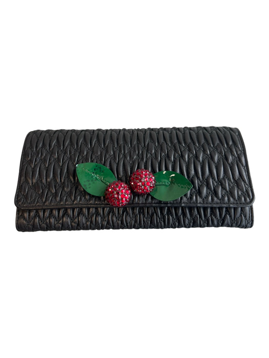 Miu Miu Black & Red Leather Square Quilted cherry detail Cross Body & wallet Bag Black & Red / S