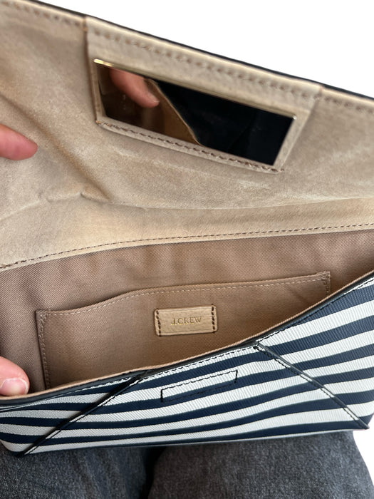 J Crew Navy & white Leather Envelope Flap Magnetic Close Clutch Bag Navy & white / Small