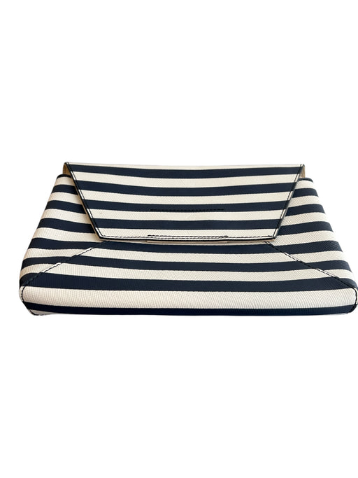 J Crew Navy & white Leather Envelope Flap Magnetic Close Clutch Bag Navy & white / Small