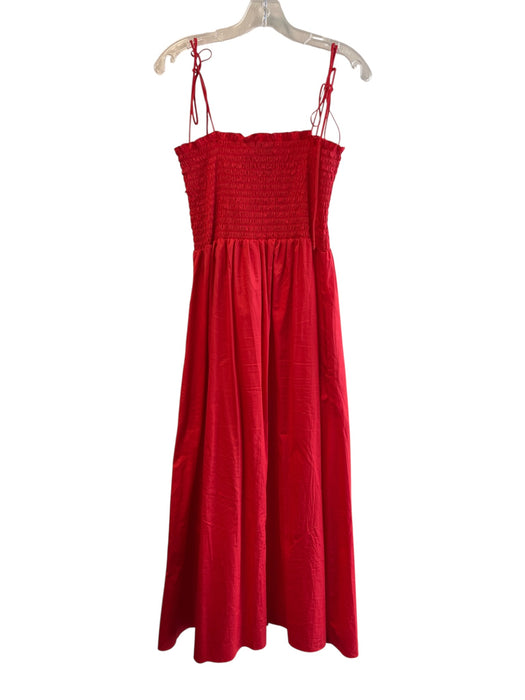 La Ligne Size L Red Cotton Ankle Length tie strap Sleeveless Shirred Dress Red / L