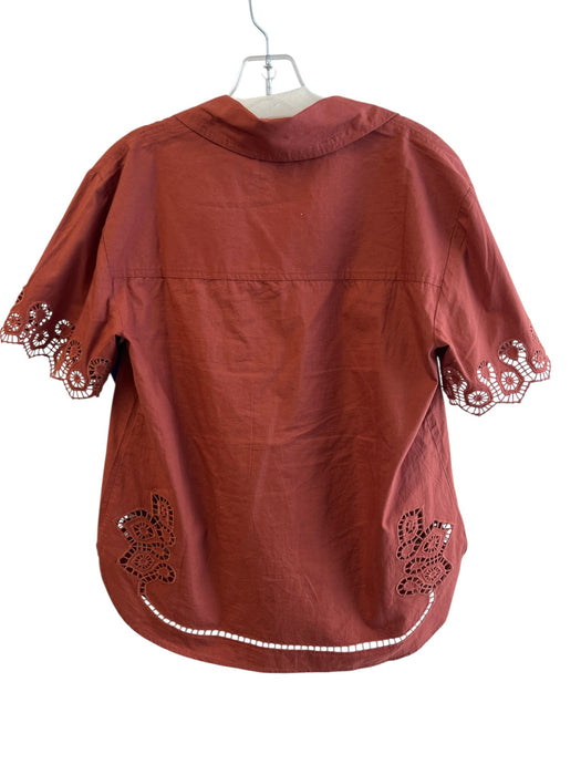 Tanya Taylor Size XS Burnt Orange Cotton Button Down Collared Hi Lo Top Burnt Orange / XS